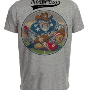 Dallas Cowboys vs. San Francisco 49ers Retro Rivalry Football Mascot 1993 Artwork Heather Gray Sublimated T-Shirt