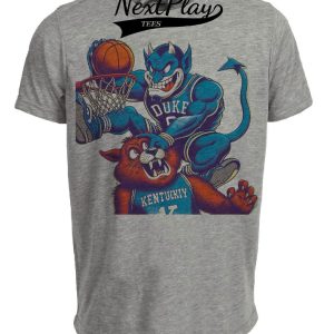 Duke Blue Devils vs. Kentucky Wildcats Retro Rivalry Basketball Mascot 1991 Artwork Heather Gray Sublimated T-Shirt