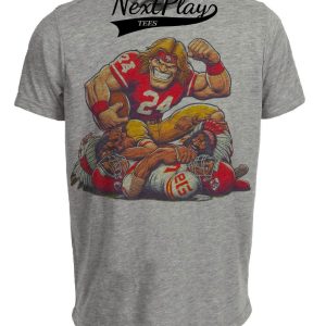 San Francisco 49ers vs. Kansas City Chiefs Retro Rivalry Football Smashing Mascots Artwork Heather Gray Sublimated T-Shirt