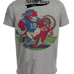 Buffalo Bills vs. Kansas City Chiefs Retro Rivalry Football Mascot 1991 Artwork Heather Gray Sublimated T-Shirt