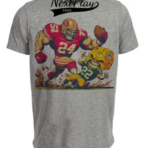 San Francisco 49ers vs. Green Bay Packers Retro Rivalry Football Mascot 1989 Artwork Heather Gray Sublimated T-Shirt