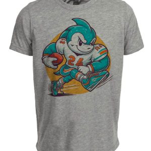 Miami Dolphins Vintage Retro Football Mascot Artwork Heather Gray Sublimated T-Shirt