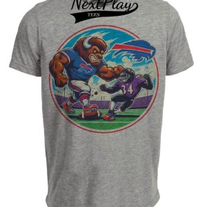 Buffalo Bills vs. Baltimore Ravens Retro Rivalry Football Mascot 1996 Artwork Heather Gray Sublimated T-Shirt