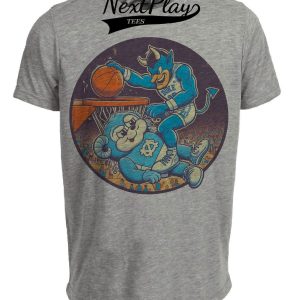 Duke Blue Devils vs. North Carolina Tar Heels Retro Rivalry Basketball Mascot 1989 Artwork Heather Gray Sublimated T-Shirt