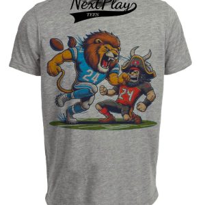 Detroit Lions vs. Tampa Bay Buccaneers Retro Rivalry Football Mascot Artwork Heather Gray Sublimated T-Shirt