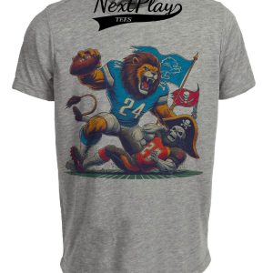 Detroit Lions vs. Tampa Bay Buccaneers Retro Rivalry Football Mascot 1998 Artwork Heather Gray Sublimated T-Shirt