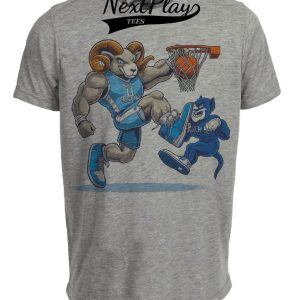North Carolina Tar Heels vs. Duke Blue Devils Retro Rivalry Basketball Mascot 1985 Artwork Heather Gray Sublimated T-Shirt