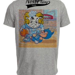 North Carolina Tar Heels vs. Duke Blue Devils Retro Rivalry Basketball Mascot Artwork Heather Gray Sublimated T-Shirt
