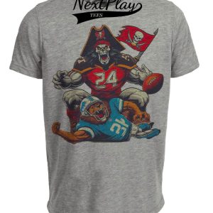 Tampa Bay Buccaneers vs. Detroit Lions Retro Rivalry Football 1995 Artwork Heather Gray Sublimated T-Shirt