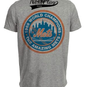 New York Mets Retro World Series Champions Baseball 1969 Artwork Heather Gray Sublimated T-Shirt