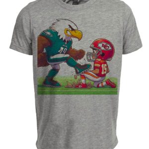 Philadelphia Eagles vs. Kansas City Chiefs Retro Rivalry Football Mascot Artwork Heather Gray Sublimated T-Shirt
