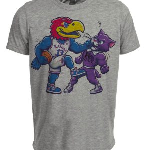 Kansas Jayhawks vs. Kansas State Wildcats Retro Rivalry Basketball Artwork Heather Gray Sublimated T-Shirt