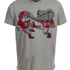Alabama Crimson Tide vs. Georgia Bulldogs Retro Rivalry Football Mascot Artwork Heather Gray Sublimated T-Shirt