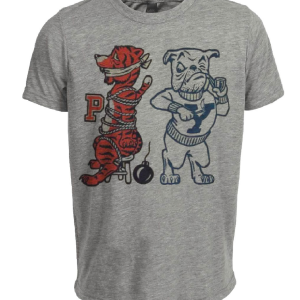 Yale Bulldogs vs. Princeton Tigers Retro Rivalry Mascot 1958 Artwork Heather Gray Sublimated T-Shirt