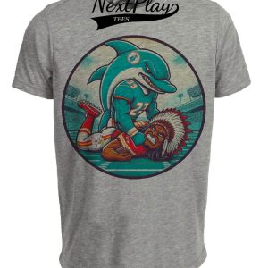 Miami Dolphins vs. Kansas City Chiefs vs. Retro Rivalry Football Mascot 1972 Artwork Heather Gray Sublimated T-Shirt
