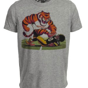 Cincinnati Bengals vs. Pittsburgh Steelers Retro Rivalry Football Mascot Artwork Heather Gray Sublimated T-Shirt