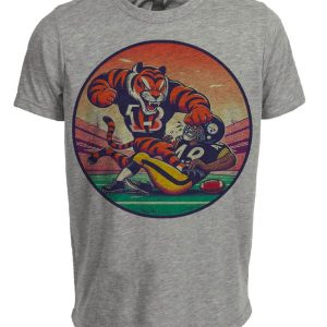 Cincinnati Bengals vs. Pittsburgh Steelers Vintage Retro Rivalry Football Mascot Artwork Heather Gray Sublimated T-Shirt