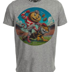 Ohio State Buckeyes vs. Missouri Tigers Retro Rivalry Football Mascot Artwork Heather Gray Sublimated T-Shirt