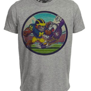 Michigan Wolverines vs. Washington Huskies Retro Rivalry Football Mascot Artwork Heather Gray Sublimated T-Shirt