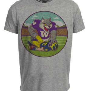 Washington Huskies vs. Michigan Wolverines Vintage Retro Rivalry Football Artwork Heather Gray Sublimated T-Shirt