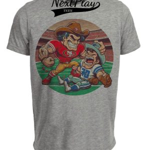 San Francisco 49ers vs. Dallas Cowboys Retro Rivalry Football Mascot 1993 Artwork Heather Gray Sublimated T-Shirt