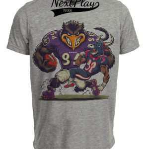 Baltimore Ravens vs. Houston Texans Retro Rivalry Football Mascot Artwork Heather Gray Sublimated T-Shirt