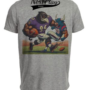 Baltimore Ravens vs. Houston Texans Retro Rivalry Football Artwork Heather Gray Sublimated T-Shirt