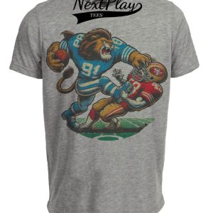 Detroit Lions vs. San Francisco 49ers Retro Rivalry Football 1995 Artwork Heather Gray Sublimated T-Shirt