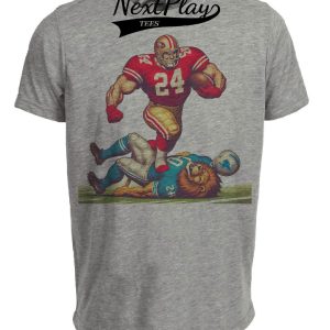 San Francisco 49ers vs. Detroit Lions Retro Rivalry Football Mascot 1989 Artwork Heather Gray Sublimated T-Shirt