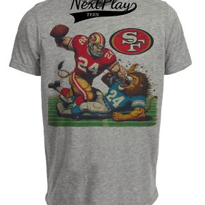 San Francisco 49ers vs. Detroit Lions Retro Rivalry Football Mascot Artwork Heather Gray Sublimated T-Shirt