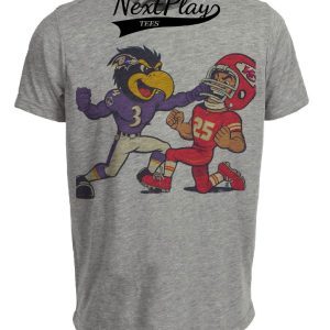Baltimore Ravens vs. Kansas City Chiefs Retro Rivalry Football Mascot 1999 Artwork Heather Gray Sublimated T-Shirt