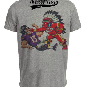 Kansas City Chiefs vs. Baltimore Ravens Retro Rivalry Football Mascot 1996 Artwork Heather Gray Sublimated T-Shirt