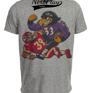Baltimore Ravens vs. Kansas City Chiefs Retro Rivalry Football Mascot 2001 Artwork Heather Gray Sublimated T-Shirt