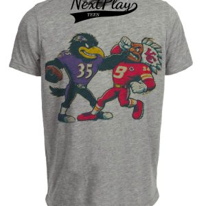 Baltimore Ravens vs. Kansas City Chiefs Retro Rivalry Football Mascot 1996 Artwork Heather Gray Sublimated T-Shirt