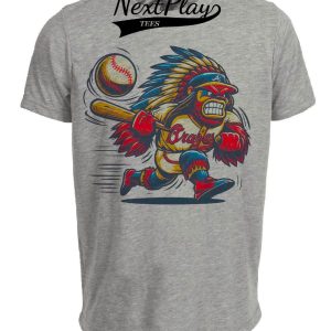 Atlanta Braves Retro Mascot Baseball Artwork Heather Gray Sublimated T-Shirt