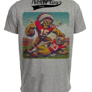 Kansas City Chiefs vs. San Francisco 49ers Retro Rivalry Football Mascot Artwork Heather Gray Sublimated T-Shirt