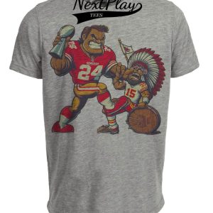 San Francisco 49ers vs. Kansas City Chiefs Retro Rivalry Super Bowl Champs Football Artwork Heather Gray Sublimated T-Shirt