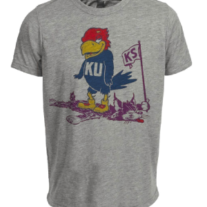 Kansas Jayhawks vs. Kansas State Wildcats Retro Rivalry Mascot 1950 Artwork Heather Gray Sublimated T-Shirt