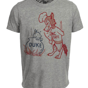 NC State Wolfpack vs. Duke Blue Devil Retro Rivalry Mascot 1958 Artwork Heather Gray Sublimated T-Shirt