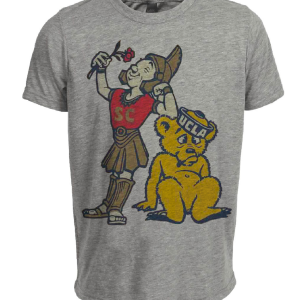 USC Trojans vs. UCLA Bruins Retro Rivalry Mascot 1958 Artwork Heather Gray Sublimated T-Shirt