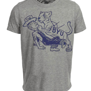 BYU Cougars vs. Texas A&M Aggies Retro Rivalry Mascot 1958 Artwork Heather Gray Sublimated T-Shirt Hu
