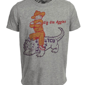 Texas A&M Aggies vs. TCU Horned Frogs Retro Rivalry Mascot 1958 Artwork Heather Gray Sublimated T-Shirt