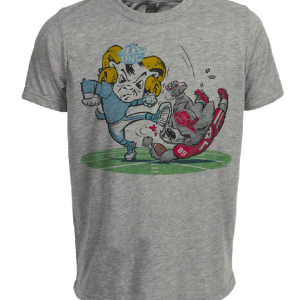North Carolina Tar Heels vs. NC State Wolfpack Retro Rivalry Football Mascot 1955 Artwork Heather Gray Sublimated T-Shirt