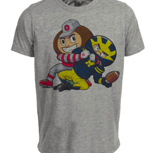 Ohio State Buckeyes vs. Michigan Wolverines Retro Rivalry Football Mascot 1988 Artwork Heather Gray Sublimated T-Shirt