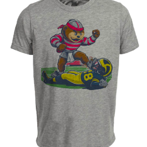 Ohio State Buckeyes vs. Michigan Wolverines Retro Rivalry Football Mascot 1985 Artwork Heather Gray Sublimated T-Shirt