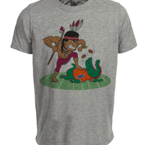 Florida State Seminoles vs. Florida Gators Retro Rivalry Football Mascot 1990 Artwork Heather Gray Sublimated T-Shirt