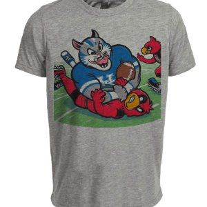 Kentucky Wildcats vs. Louisville Cardinals Retro Rivalry Football Mascot 1985 Artwork Heather Gray Sublimated T-Shirt in
