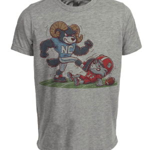 North Carolina Tar Heels vs. NC State Wolfpack Retro Rivalry Football Mascot 1984 Artwork Heather Gray Sublimated T-Shirt