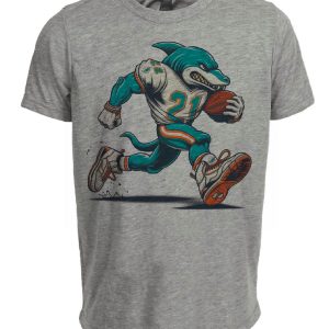 Miami Dolphins Retro Football Mascot Artwork Heather Gray Sublimated T-Shirt