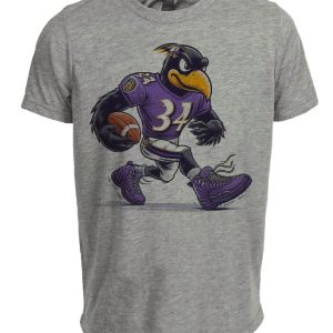 Baltimore Ravens Retro Football Mascot Artwork Heather Gray Sublimated T-Shirt